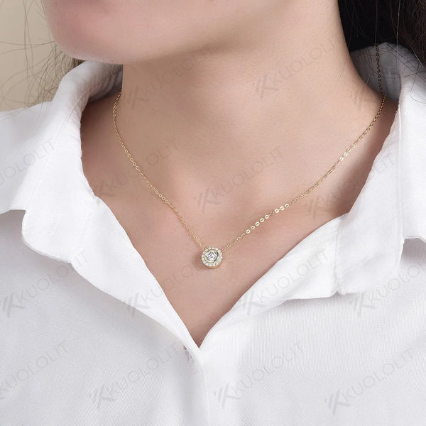 Kuololit 0.5CT Moissanite D/VS1 Necklaces for Women Solid 18K 14K 10K 925 Sliver Yellow Gold Pendant for Anniversary Custom Gift