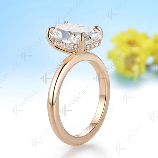 Kuololit 5CT Oval Cut Moissanite Custom Ring for Women Solid 14K 10K Yellow Gold Ring for Anniversary Christmas Gifts Party