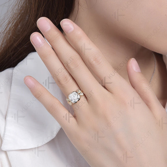 Kuololit 3.5ct Cushion Moissanite Ring for Women 585 14K 10K Yellow Gold Cushion Solitaire Halo Ring for Engagement Christmas
