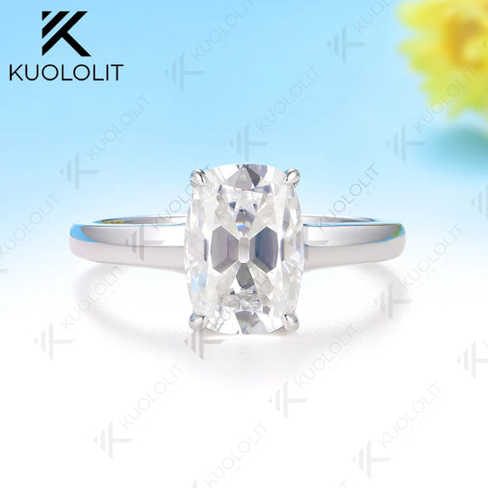 Kuololit 3CT OMC Cushion Cut Cyan Moissanite Ring for Women Solid 14K 10K 585 White Gold Engagement Ring for Christmas Gifts Party