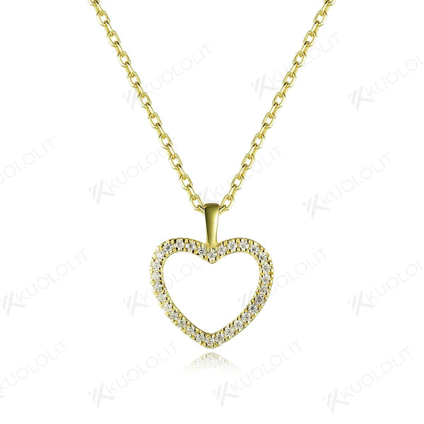 Kuololit Lab Grown Diamonds Necklaces for Women 18K 14K Yellow Gold Heart Shape Pendant with Chain with NGIC for Party Classic