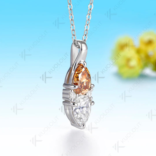 Kuololit 2.5CTW Champagne Pear Moissanite Custom Necklace for Women Solid 14K 10K 585 Yellow Gold for Christmas Gift Classic