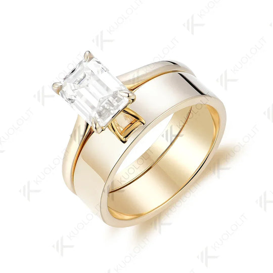 Kuololit 2ct Emerald Cut Ring Moissanite D/VVS1 Set Ring for Women Solid PT950 14K 10K Yellow Gold Luxury Wedding Christmas