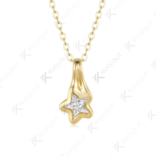 Kuololit 1CT Star Moissanite  Necklace for Women Solid 14K 10K Yellow Gold 5 Star Unique Cut Pedant for Engagement Christmas