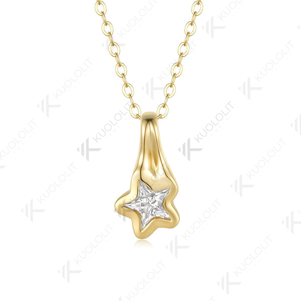 Kuololit 1CT Star Moissanite  Necklace for Women Solid 14K 10K Yellow Gold 5 Star Unique Cut Pedant for Engagement Christmas