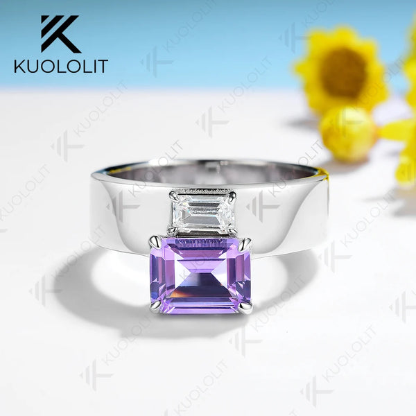 Kuololit 2CTW Natural Amethyst Rings for Women Solid 18K 14K 10K Gold Moissanite Rings for Engagement Wedding Anniversary Party