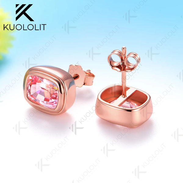 Kuololit 3CTW Lab Grown Pink Sapphire Custom Stud Earrings for Women Solid 14K 10K 585 Rose Gold for Christmas Gifts Party