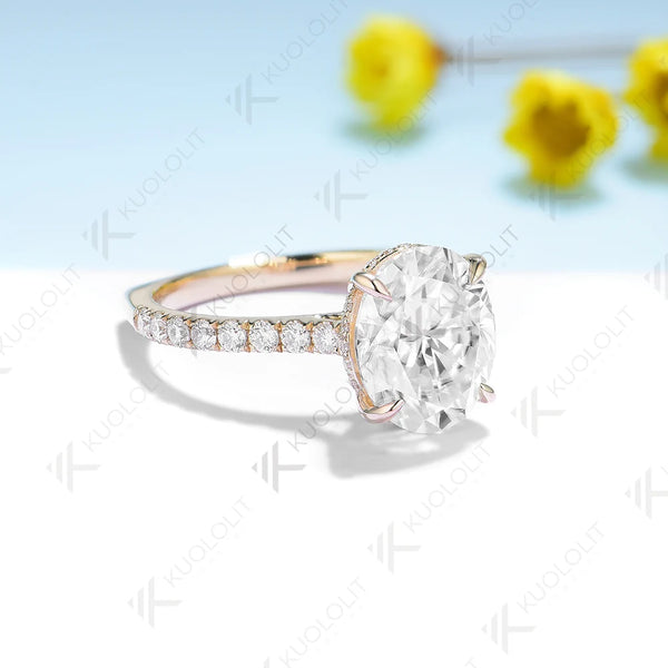 Kuololit 6CT Oval Moissanite Engagement Ring for Women Solid 18K 14K 10K 585 Yellow Gold European Shank Band for Christmas Gifts