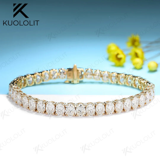 Kuololit 18CTW  Hybrid Cut Moissanite Bracelets for Women Men 10K Silver Yellow Gold Oval Cut for Engagement Wedding Christmas