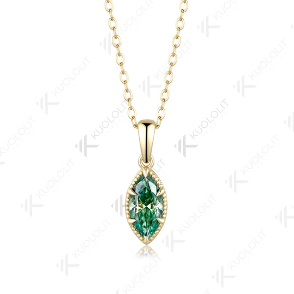 Kuololit 1CT Cyan Moissanite Marquise Custom Necklace for Women Solid 585 14K 10K Yellow Gold Necklace for Christmas Gifts Party