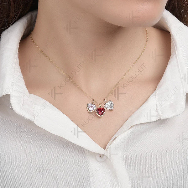 Kuololit Heart Mossanite Gemstone Pendant for Women Solid 14K 10K Gold Lab Grown Emerald Ruby Pink Padparadscha Pendant for Gift