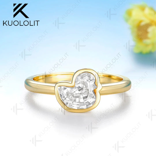 Kuololit 1.5CT Duck Moissanite Ring for Women Solid 14K 10K Yellow Gold Animal Unique Cut Engagement for Christmas Gifts Party
