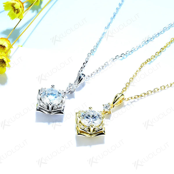 Kuololit 585 14K 10K Solid Gold 925 Silver Moissanite Necklaces for Women Flower Shape Pendant for Wedding Engagement With Chain