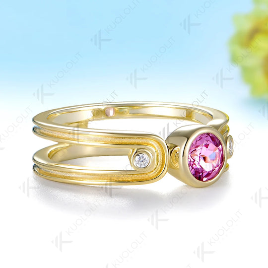 Kuololit 0.5CT Lab Grown Pink Sapphire Diamonds Custom Ring for Women Solid 14K 10K Yellow Gold for Anniversary Christmas Gifts