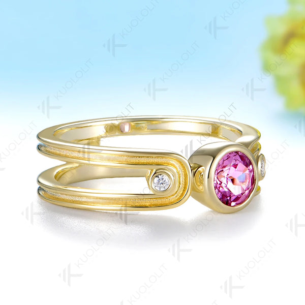 Kuololit 0.5CT Lab Grown Pink Sapphire Diamonds Custom Ring for Women Solid 14K 10K Yellow Gold for Anniversary Christmas Gifts