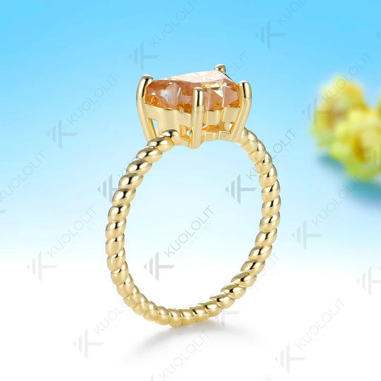 Kuololit 2CT Butterfly Champagne Moissanite Twist Ring for Women Solid 14K 10K Yellow Gold Engagement for Christmas Gifts Party