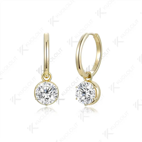 Kuololit 2.4CTW Moissanite hoop Earrings for Women Solid 18K 14K 10K 585 Yellow Gold Clip Earring for Christmas Gift