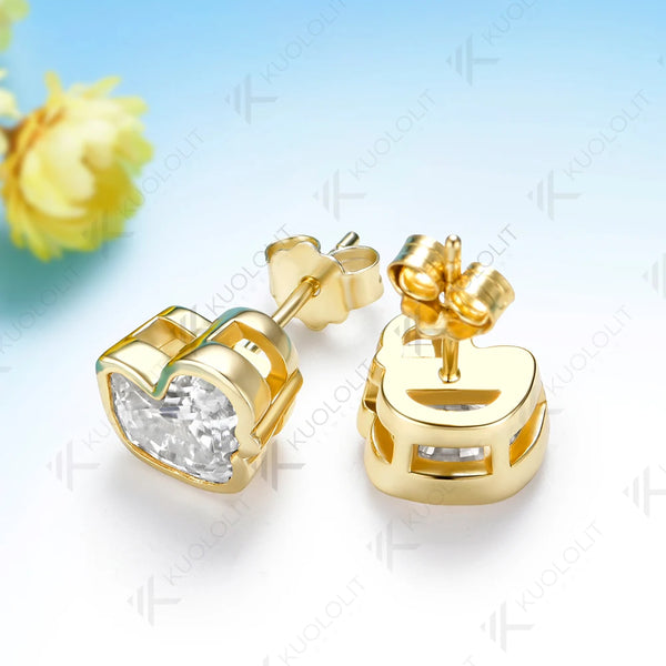 Kuololit 3CTW Duck Moissanite Clip Earring for Women Solid 14K 10K Yellow Gold Animal Unique Earring for Christmas Gift Party