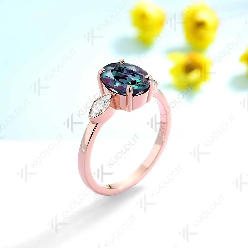 Kuololit 3CT Lab Grown Alexandrite with Moissanite Rings for Women Solid 18K 14K 10K 585 Yellow Gold Ring for Christmas Gifts