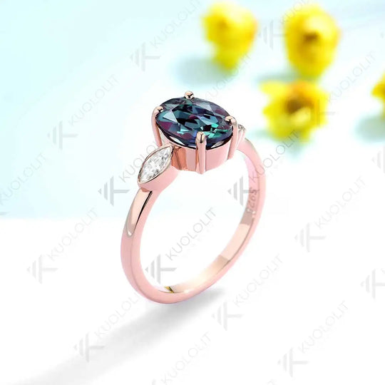 Kuololit 3CT Lab Grown Alexandrite with Moissanite Rings for Women Solid 18K 14K 10K 585 Yellow Gold Ring for Christmas Gifts