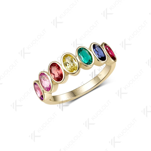 Kuololit 2.1CTW Lab Grown Rainbow Sapphire Ring for Women Solid 14K 10K Yellow Gold Gemstone Ring for Anniversary Christmas Gift