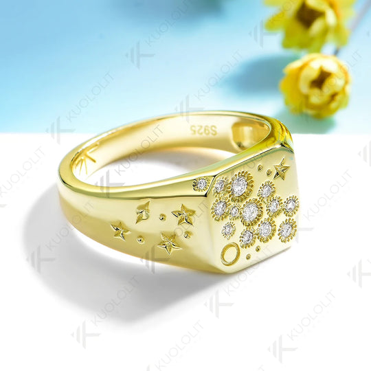 Kuololit 0.21CTW Lab Grown Dimonds Ring for Women Solid 14K 10K 585 Yellow Gold Engagement Ring for Christmas Gifts Anniversary