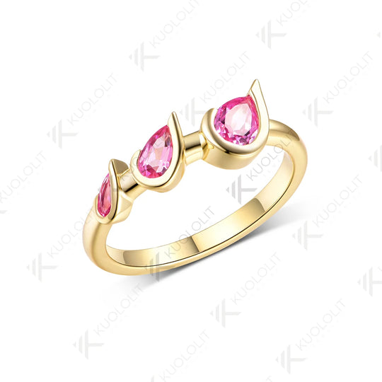Kuololit 1.1CTW Lab Grown Pink Sapphire Custom Ring for Women Men Solid 10K 14K Yellow Gold for Anniversary Christmas Gift Party