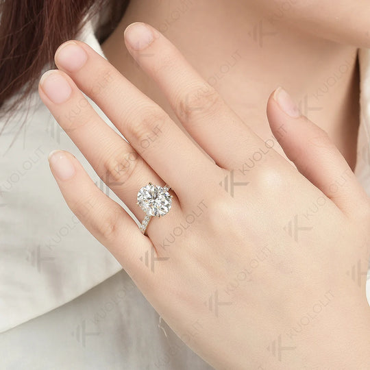 Kuololit 6CT Oval Moissanite Engagement Ring for Women Solid 18K 14K 10K 585 Yellow Gold European Shank Band for Christmas Gifts