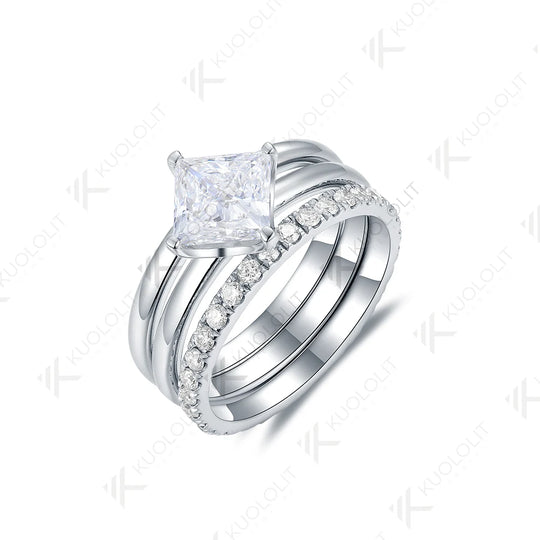 Kuololit 1.0CT Princess Moissanite Engagement Ring for Women Solid 18K 14K 10K 585 White Gold 2 Bands Ring for Christmas Gifts