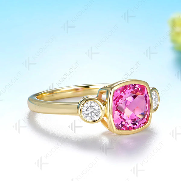 Kuololit 2.5CT Lab Grown Pink Sapphire Custom Ring for Women Solid 14K10K 585 Yellow Gold Engagement Ring for Christmas Gift