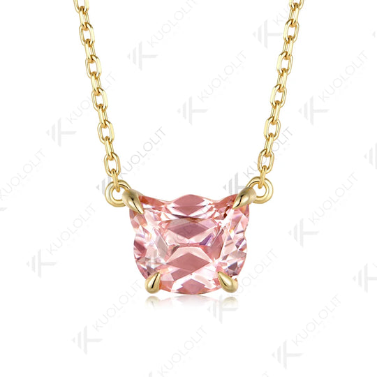 Kuololit 3.2CT Pink Moissanite Cat Necklace for Women Solid 585 14K 10K Yellow Gold Custom Necklace for Christmas Anniversary