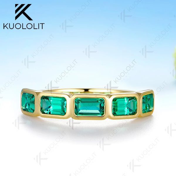 Kuololit 2.5CTW Lab Grown Emerald Ring for Women Solid 14K 10K Yellow Gold Emerald Wedding Band for Christmas Engagement Gift