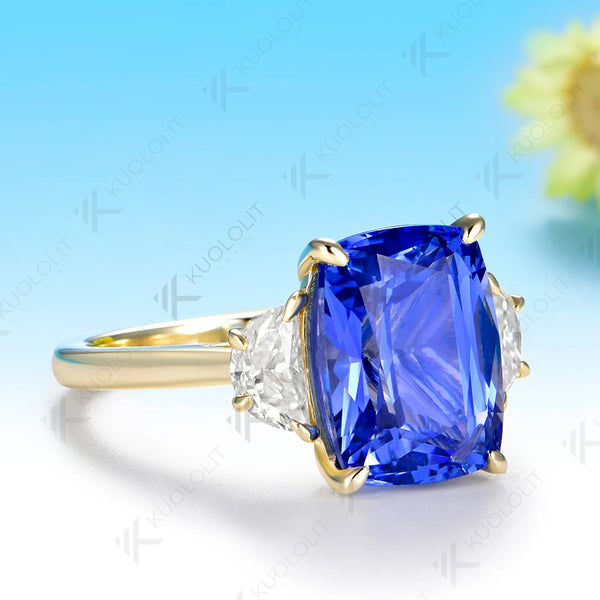 Kuololit 7.5CT Lab Grown Sapphire Moissanite Custom Ring for Women Solid 14K 10K Yellow Gold for Anniversary Christmas Gifts