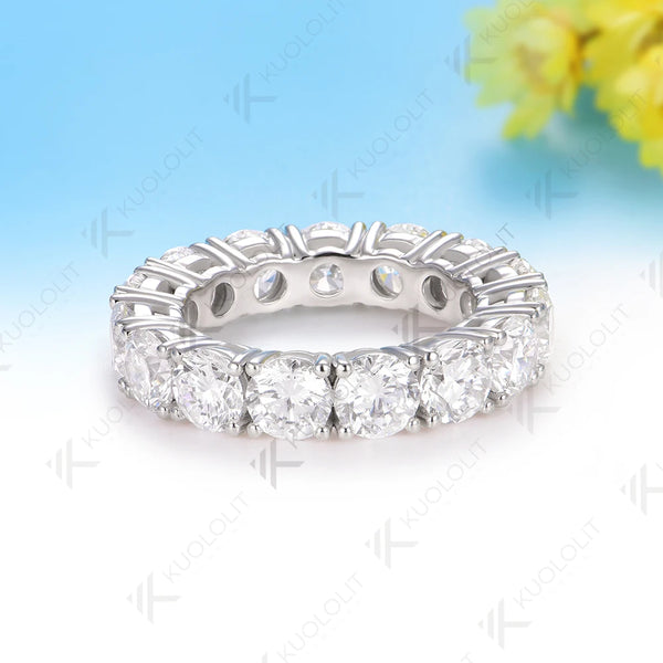 Kuololit 7CTW Lab Grown Diamonds Custom Wedding Band Ring for Women Solid 14K 10K 585 White Gold Eternity Full Band for Christmas Gifts
