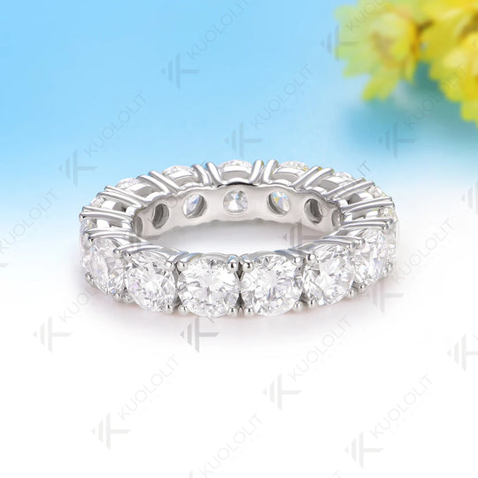 Kuololit 7CTW Moissanite Custom Wedding Band Ring for Women Solid 14K 10K White Gold Eternity Full Band for Engagement Wedding Christmas Gift