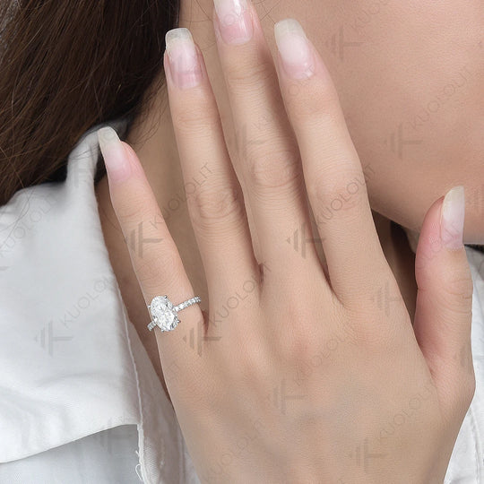 Kuololit 4ct Oval Moissanite Ring for Women Solid PT950 14K 10K White Gold Solitaire Engagement Wedding Promise Gift Christmas