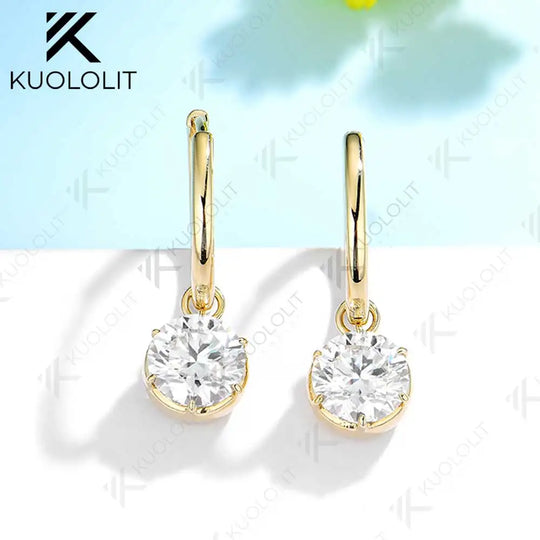 Kuololit 2.4CTW Moissanite hoop Earrings for Women Solid 18K 14K 10K 585 Yellow Gold Clip Earring for Christmas Gift