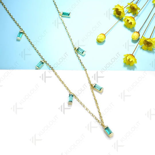 Kuololit 1.15CTW Lab Grown Emerald Necklaces for Women Solid 585 14K 10K Gold 925 Silver Chain for Engagement Party Christmas