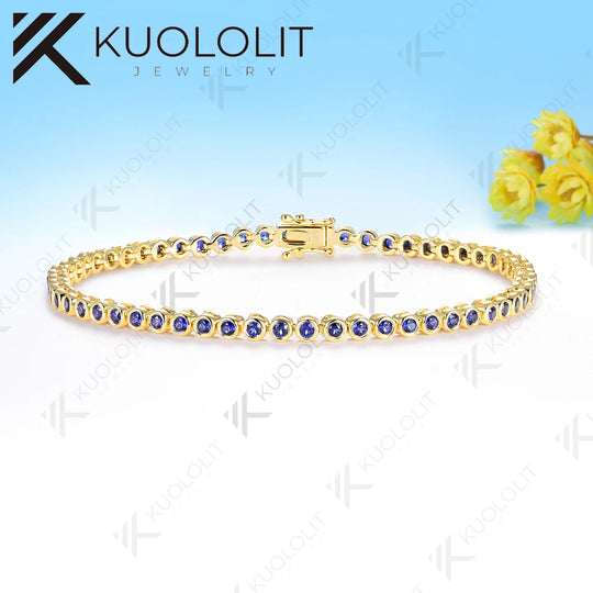 Kuololit Lab Grown Ruby Emerald Sapphire Moissanite Round 2.0MM Bracelet for Women Solid 14K 10K 585 Round D VVS1 Bracelet for Christmas