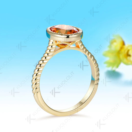 Kuololit 2CT Lab Grown Fanta Orange Sapphire Moissanite Ring for Women Solid 14K 10K Yellow Gold for Anniversary Christmas Gifts