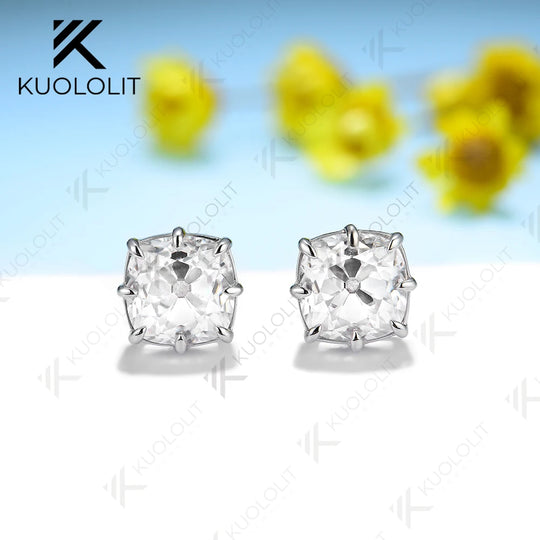Kuololit 5CTW OMC Cushion Moissanite Earrings for Women Solid 18K 14K 10K 585 Gold Earrings for Engagement Wedding Christmas