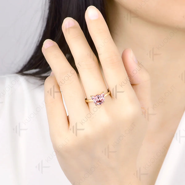 Kuololit 3.2CT Pink Moissanite Custom Ring for Women Solid 14K 10K 585 Yellow Gold Cat for Christmas Gift Engagement Anniversary