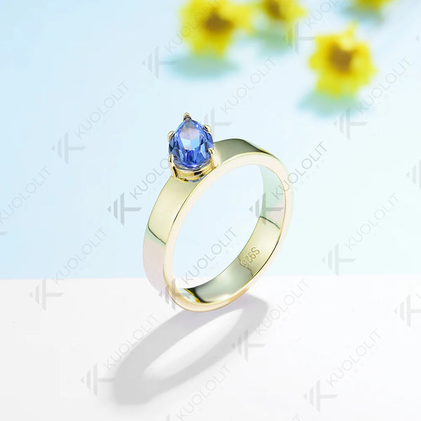 Kuololit 1.5CT Lab Grown Blue Sapphire Gemstone Engagement Rings for Women Men Solid 18K14K10K Yellow Gold for Party Christmas