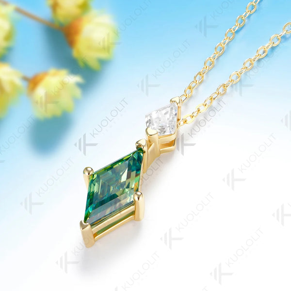 Kuololit 2.5CT Rhombus Cut Cyan Moissanite Custom Necklace for Women Solid 14K 10K 585 Yellow Gold  for Classic Christmas Gifts