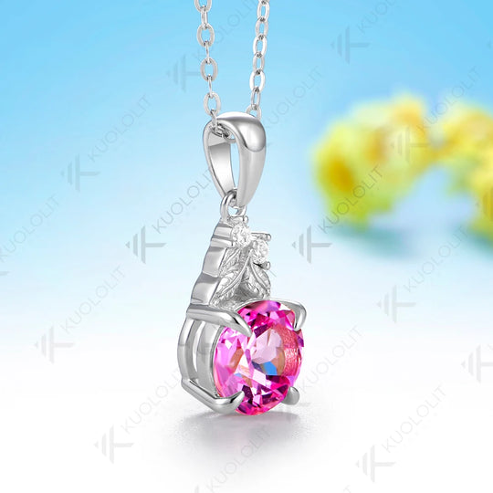 Kuololit 2CT Lab Grown Pink Sapphire Moissanite Necklace for Women Solid 585 14K 10K Yellow Gold Necklace for Christmas Gift