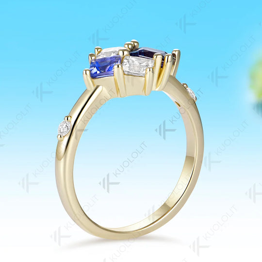 Kuololit Lab Grown Alexandrite Sapphire Moissanite Custom Ring for Women Solid 14K 10K 585 Yellow Gold for Christmas Gifts