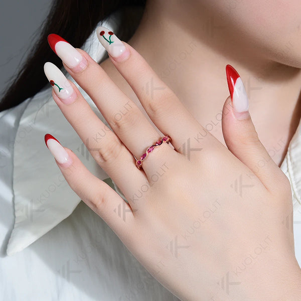 Kuololit 0.7CTW Lab Grown Pink Sapphire Marquise Ring for Women Solid 14K 10K 585 Rose Gold Wedding Band for Christmas Gifts