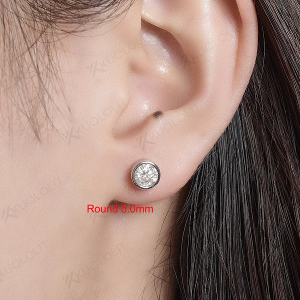 Kuololit Bezel Set Moissanite 4.0mm Stud Earrings for Women Handset D/VVS Solitaire Jewelry for Party Christmas Gifts