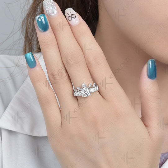 Kuololit 2CT Moissanite Rings for Women Solid 14K 10K 585 White Gold 925 Silver PT950 Set Rings for Engagement Wedding Christmas