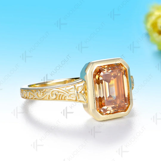 Kuololit 3CT Champagne Moissanite Ring for Women Solid 14K 10K 585 Yellow Gold Engagement Ring for Christmas Party Anniversary